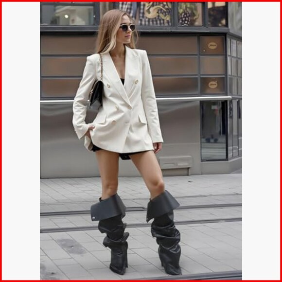 Slouchy Knee High Boots with Stiletto Heels, Fold-Over Wide Calf Design - Picture 3 of 7